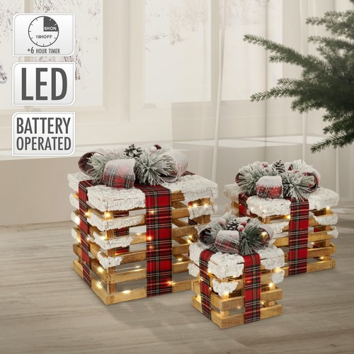 3er set led holzgeschenk boxen - led,